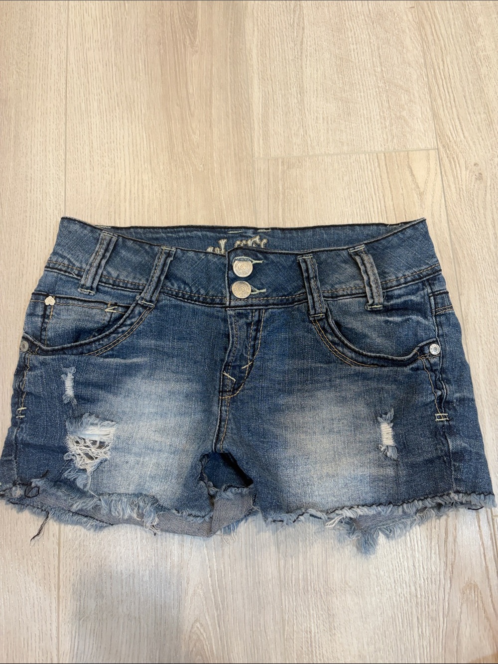Wallflower Distressed Denim Jean Shorts - Blue
